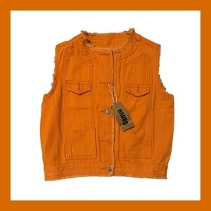Orange Frayed Denim Vest - OVO